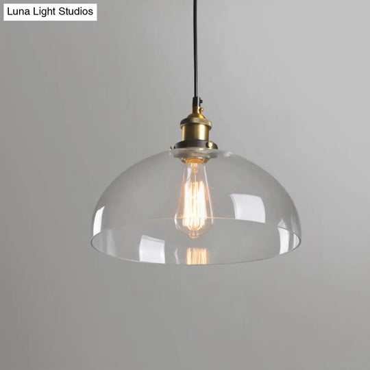 Clear Glass Warehouse Hanging Light Fixture - Single Bulb Ceiling Pendant In Brass (8/10 Dia)