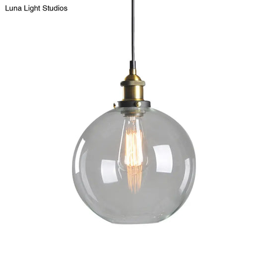 Clear Glass Warehouse Hanging Light Fixture - Single Bulb Ceiling Pendant In Brass (8/10 Dia)