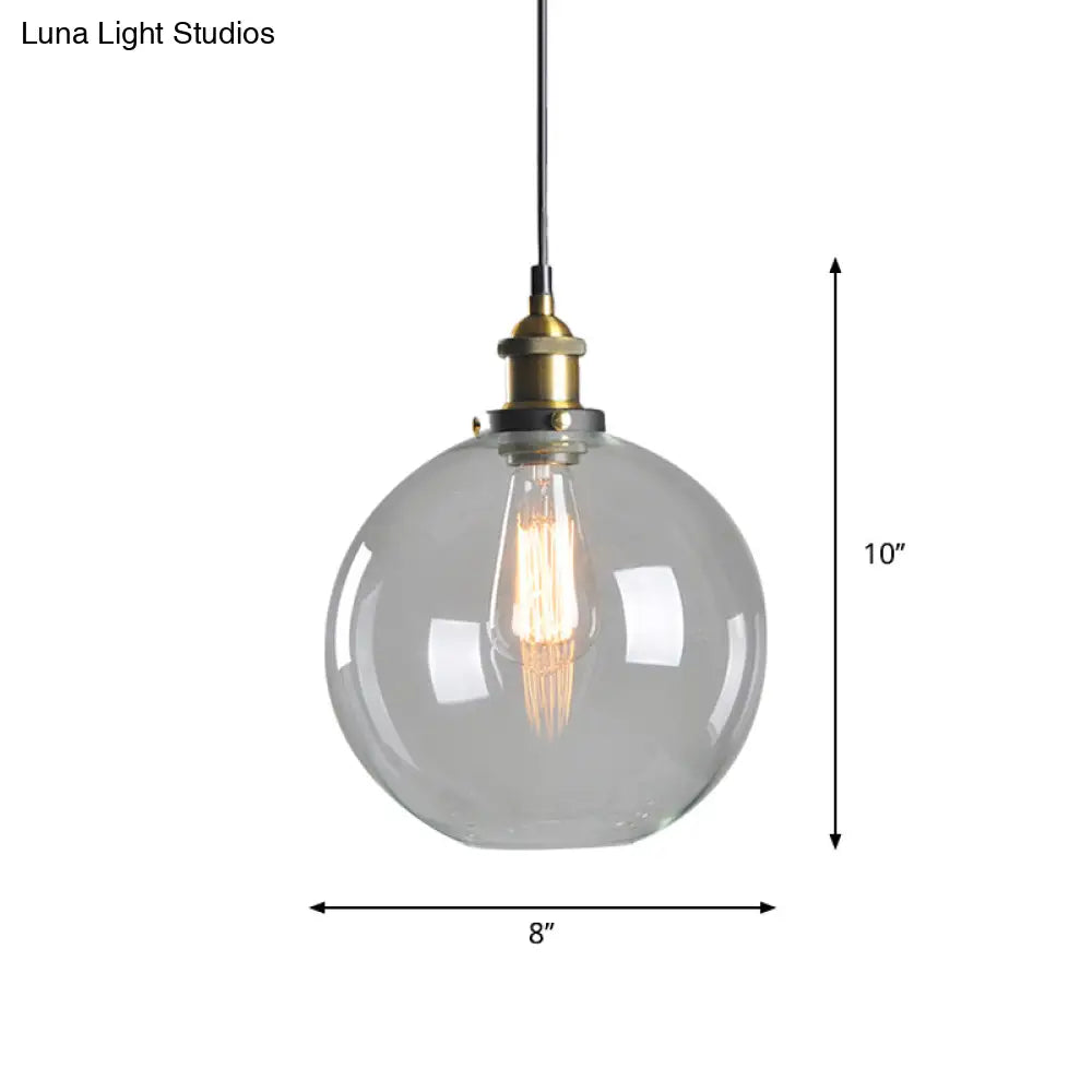 8’/10’ Dia Single Bulb Ceiling Pendant Warehouse Globe/Half-Globe Clear Glass Hanging Light