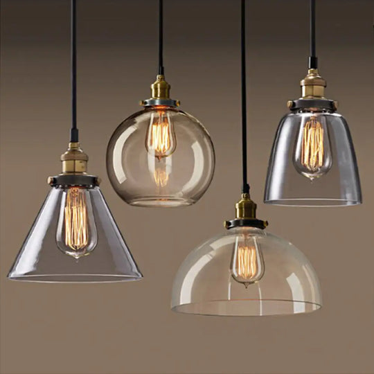 8’/10’ Dia Single Bulb Ceiling Pendant Warehouse Globe/Half-Globe Clear Glass Hanging Light