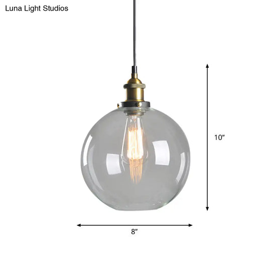 Clear Glass Warehouse Hanging Light Fixture - Single Bulb Ceiling Pendant In Brass (8/10 Dia)