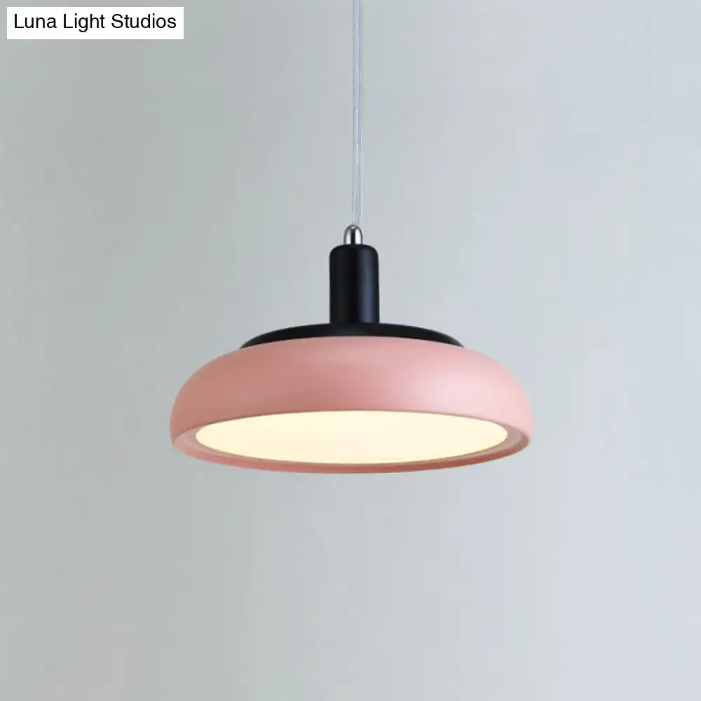 Pink Metal Dome Pendant Light Contemporary Style 1 8/12 Drop Height