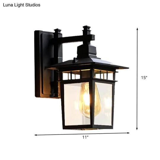 8.5/11 1-Bulb Wall Light Fixture Lodges Pavilion Clear Glass Mounted Lighting - Black Finish