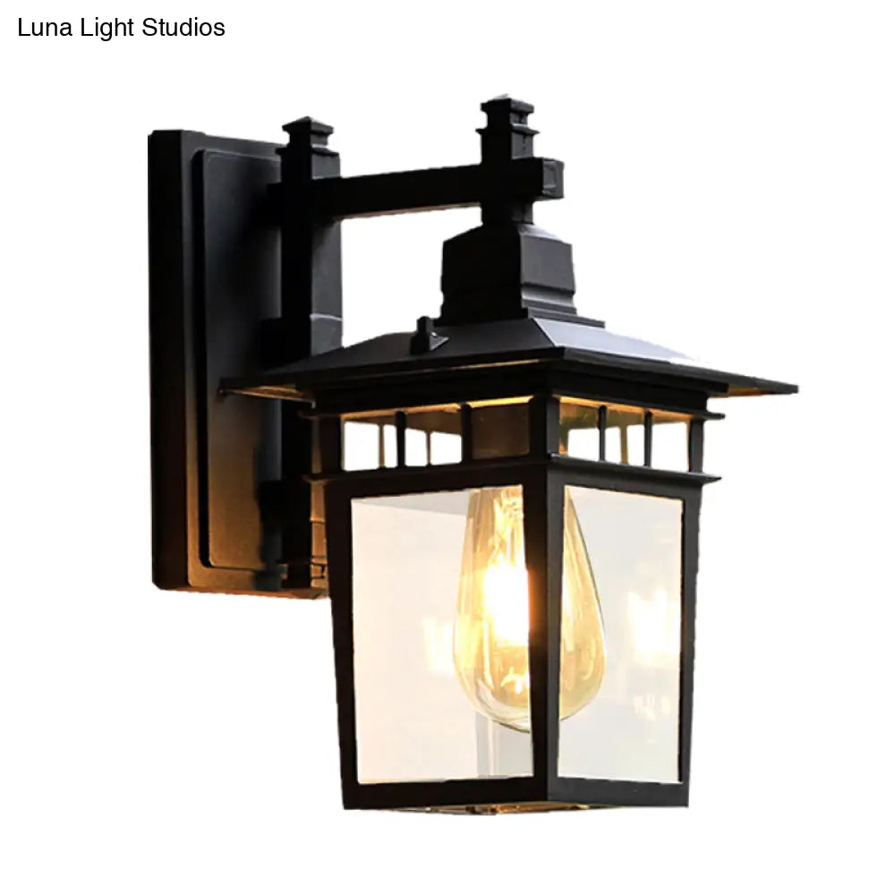 8.5/11 1-Bulb Wall Light Fixture Lodges Pavilion Clear Glass Mounted Lighting - Black Finish