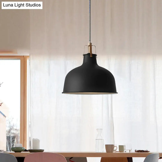 Minimalistic Metallic Dome Pendant Ceiling Light - 8.5/13 Width 1 Head Black/White Shade For Living