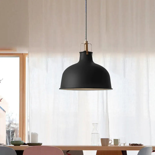 8.5’/13’ Minimalistic Dome Pendant Ceiling Light In Black/White - Metallic Finish For Living