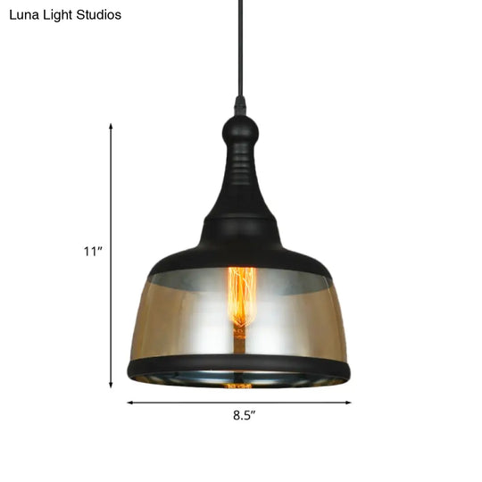 8’/8.5’ Wide Industrial Cylinder Pendant Light - 1-Light Amber Glass Hanging Lamp In Black