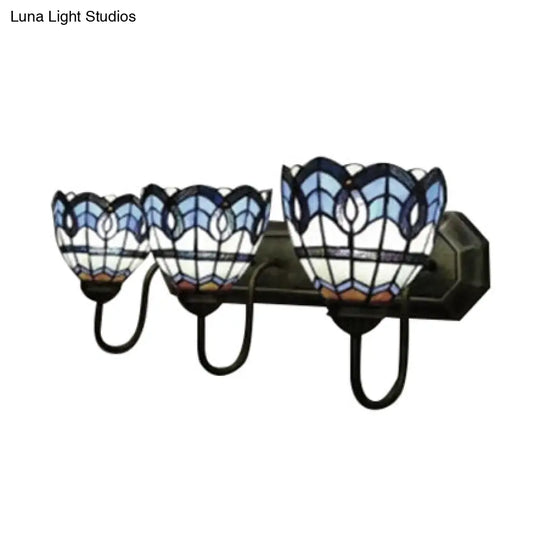 8/9 Stained Glass Bowl Wall Light - Baroque 3-Light Bathroom Sconce In Blue