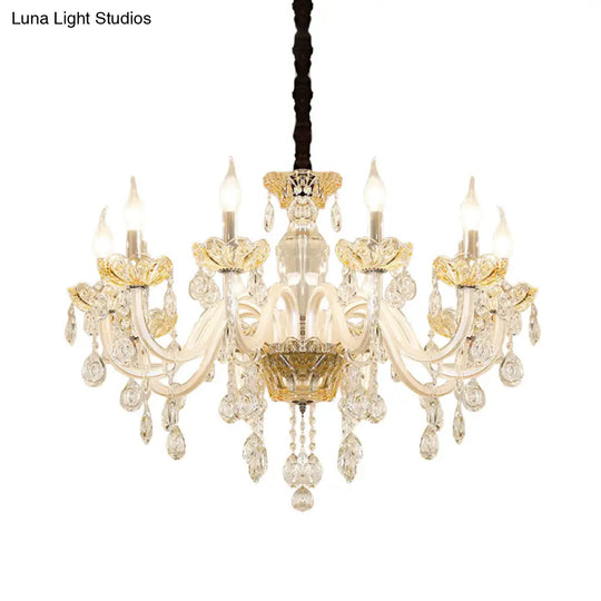 8-Bulb Clear Crystal Chandelier: Traditional White Candlestick Pendant For Living Room Ceiling