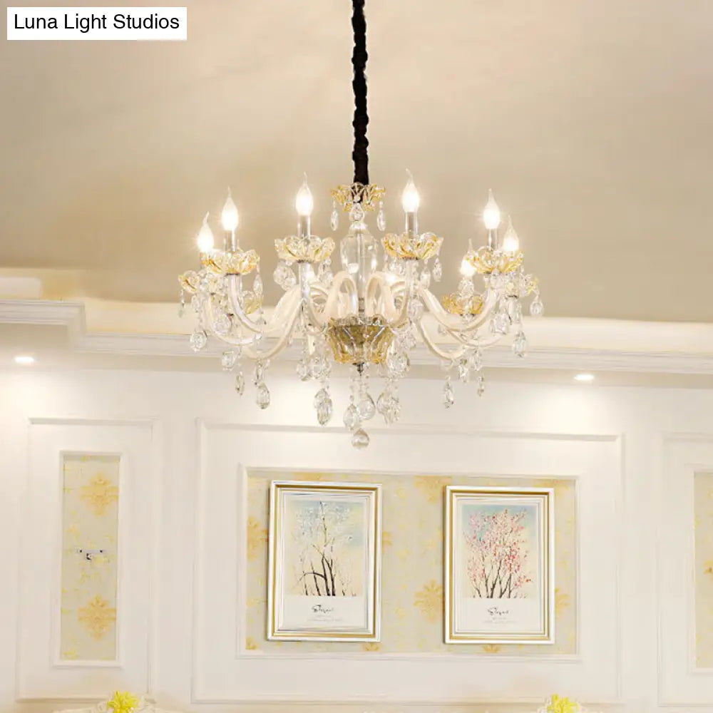 8-Bulb Clear Crystal Chandelier: Traditional White Candlestick Pendant For Living Room Ceiling