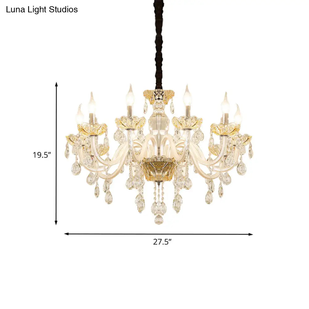 8-Bulb Clear Crystal Chandelier: Traditional White Candlestick Pendant For Living Room Ceiling