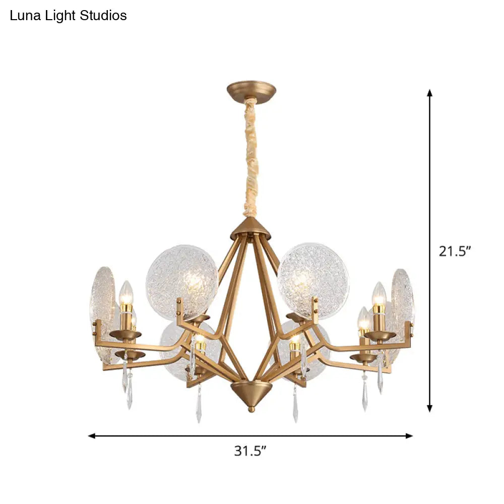 8-Head Crystal Panel Pendant Light - Modern Gold Finish Chandelier With Candle-Style Ceiling Mount