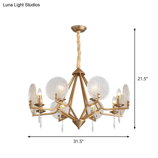 8-Head Crystal Panel Pendant Light - Modern Gold Finish Chandelier With Candle-Style Ceiling Mount