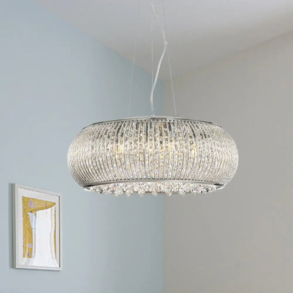 8 Head Crystal Pendant Chandelier - Modern Chrome Suspension Light For Dining Room