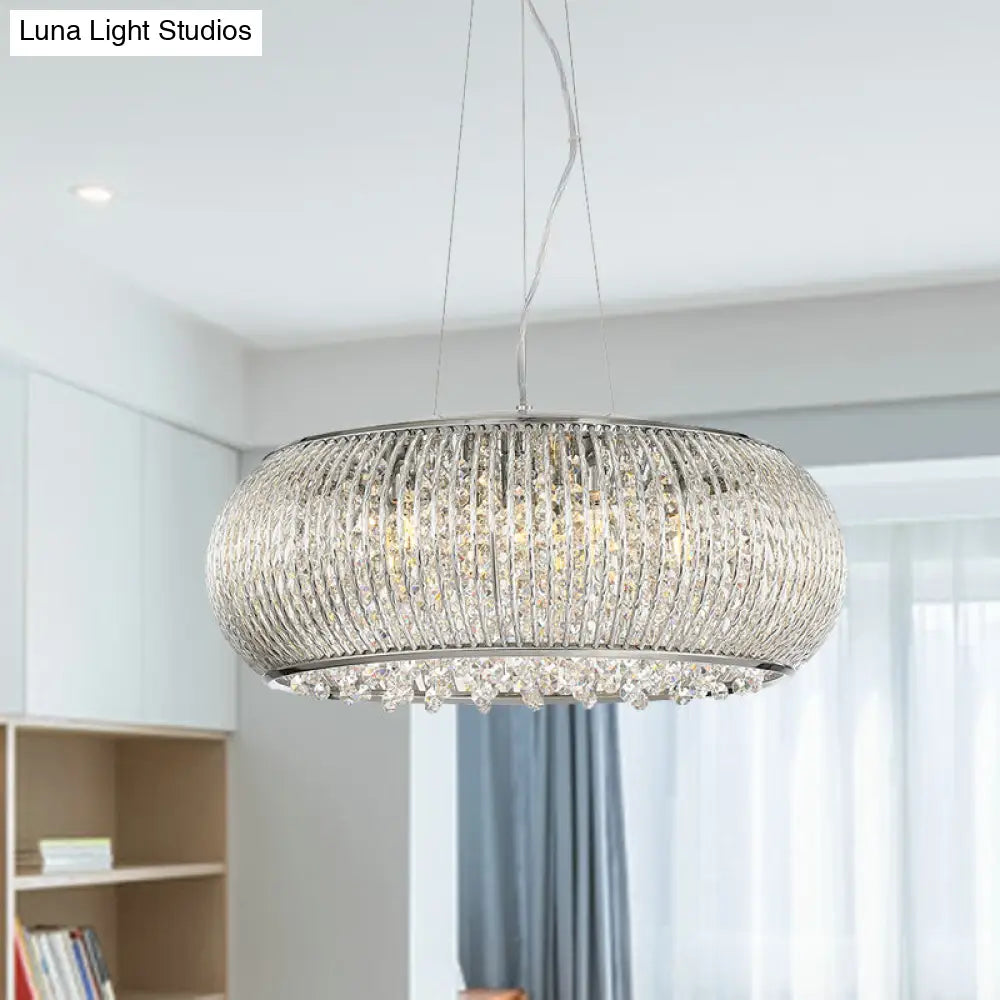 Modern Chrome Chandelier With Crystal Beaded Pendant Dining Room Suspension Light