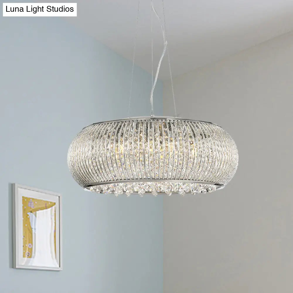 Modern Chrome Chandelier With Crystal Beaded Pendant Dining Room Suspension Light