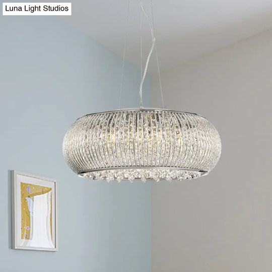 Modern Chrome Chandelier With Crystal Beaded Pendant Dining Room Suspension Light