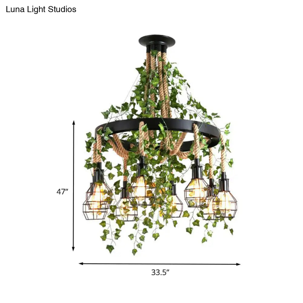 8-Head Hemp Rope Cluster Pendant With Led Down Lighting For Industrial And Restaurant Use