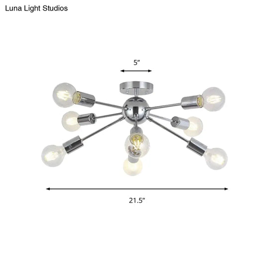 8-Head Modern Metal Linear Semi Flush Mount Ceiling Lamp For Restaurants With Small Ball Design