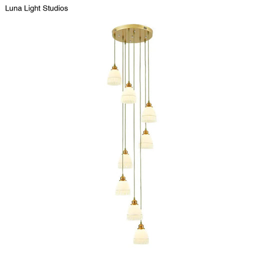 Modern 8-Head Pendant Lighting For Stairs - Multi Ceiling Light With White Glass Shade