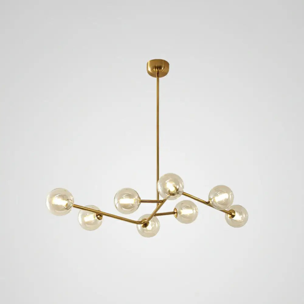 8-Light Brass Finish Molecular Chandelier With Glass Ball Shades For Simple Yet Elegant Suspension