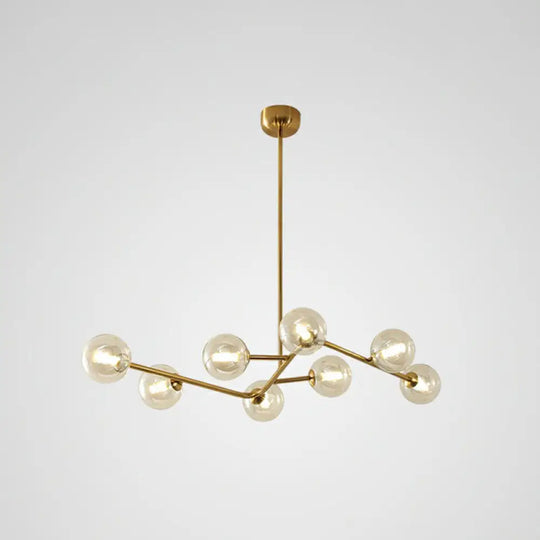 8-Light Brass Finish Molecular Chandelier With Glass Ball Shades For Simple Yet Elegant Suspension