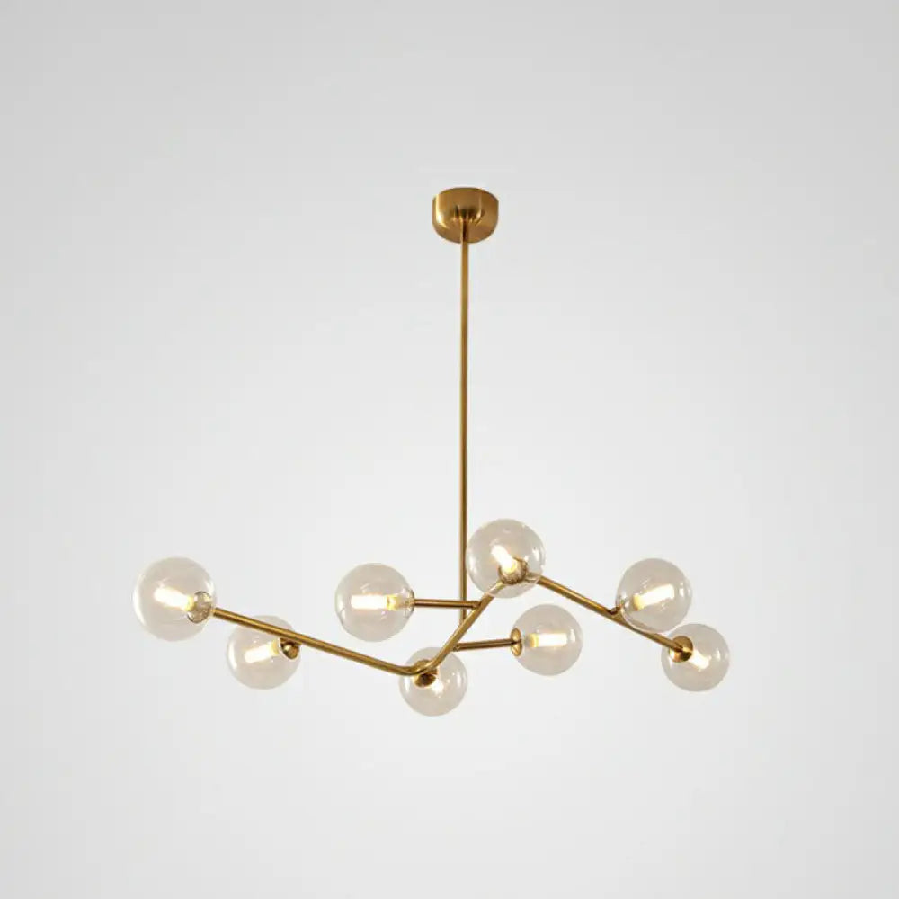 8-Light Brass Finish Molecular Chandelier With Glass Ball Shades For Simple Yet Elegant Suspension