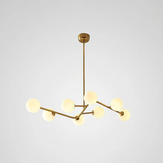 8-Light Brass Finish Molecular Chandelier With Glass Ball Shades For Simple Yet Elegant Suspension