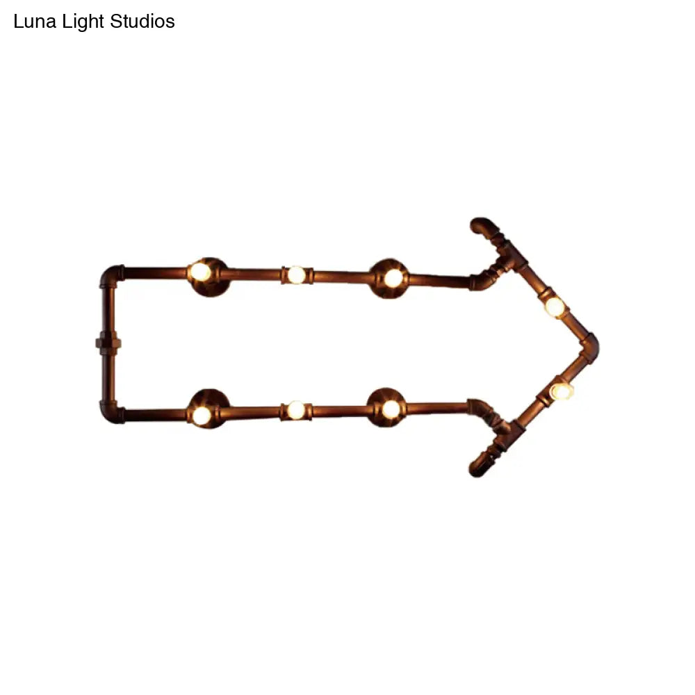 8-Light Bronze Industrial Arrow Design Wall Sconce With Water Pipe Detail