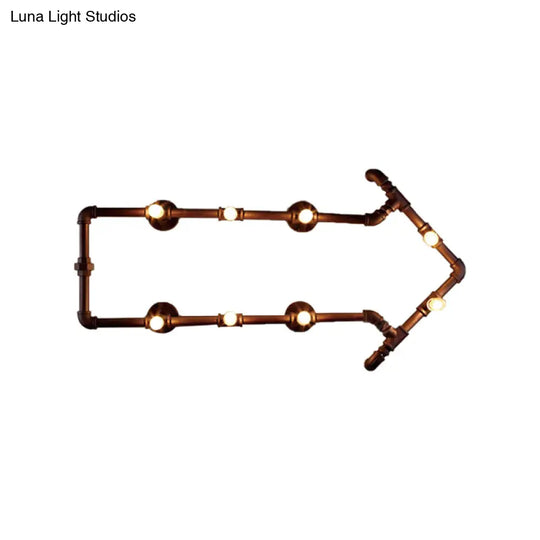 8-Light Bronze Industrial Arrow Design Wall Sconce With Water Pipe Detail