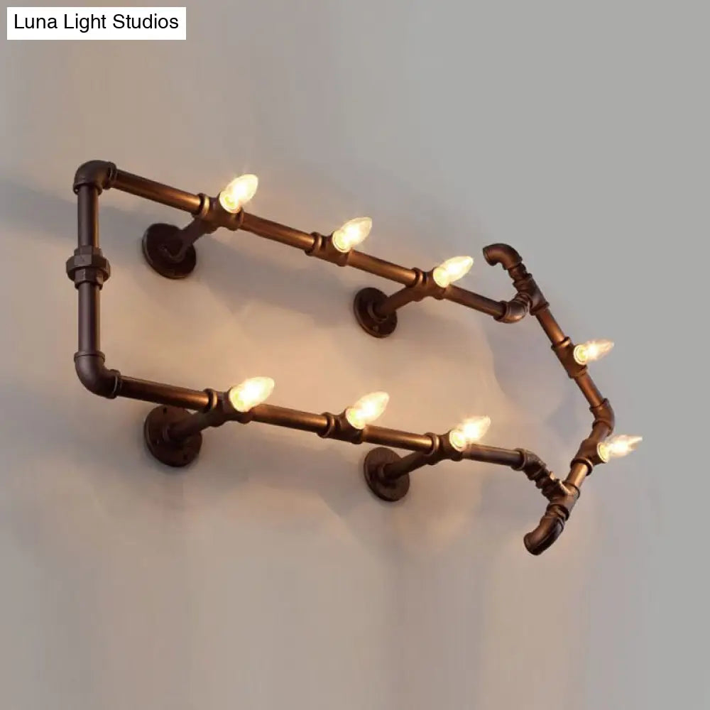 8-Light Bronze Industrial Arrow Design Wall Sconce With Water Pipe Detail