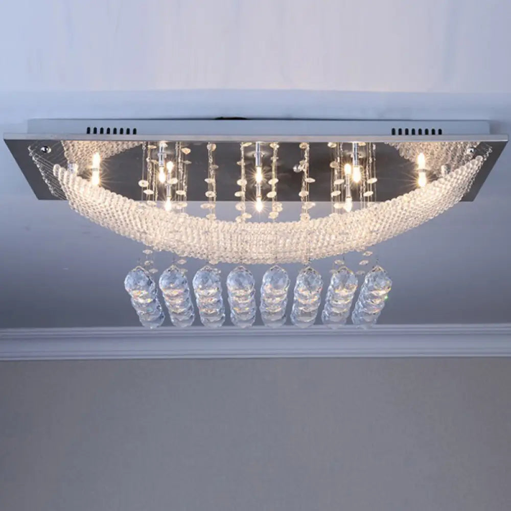 8 - Light Chrome Crystal Ball Flushmount Lamp - Contemporary Rectangle Design