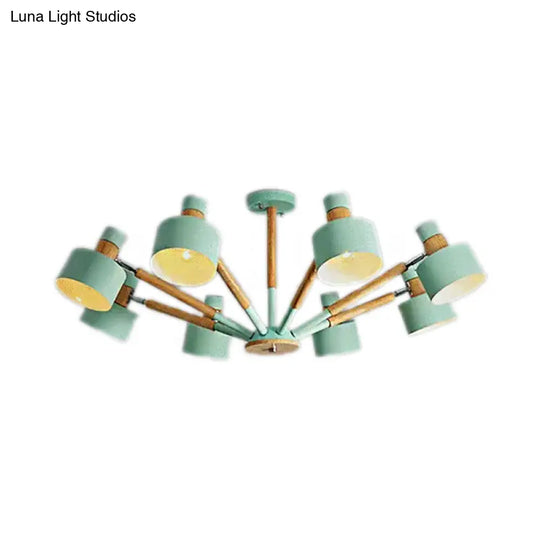 8-Light Macaron Round Shade Semi Flushmount For Kindergarten Ceiling Light