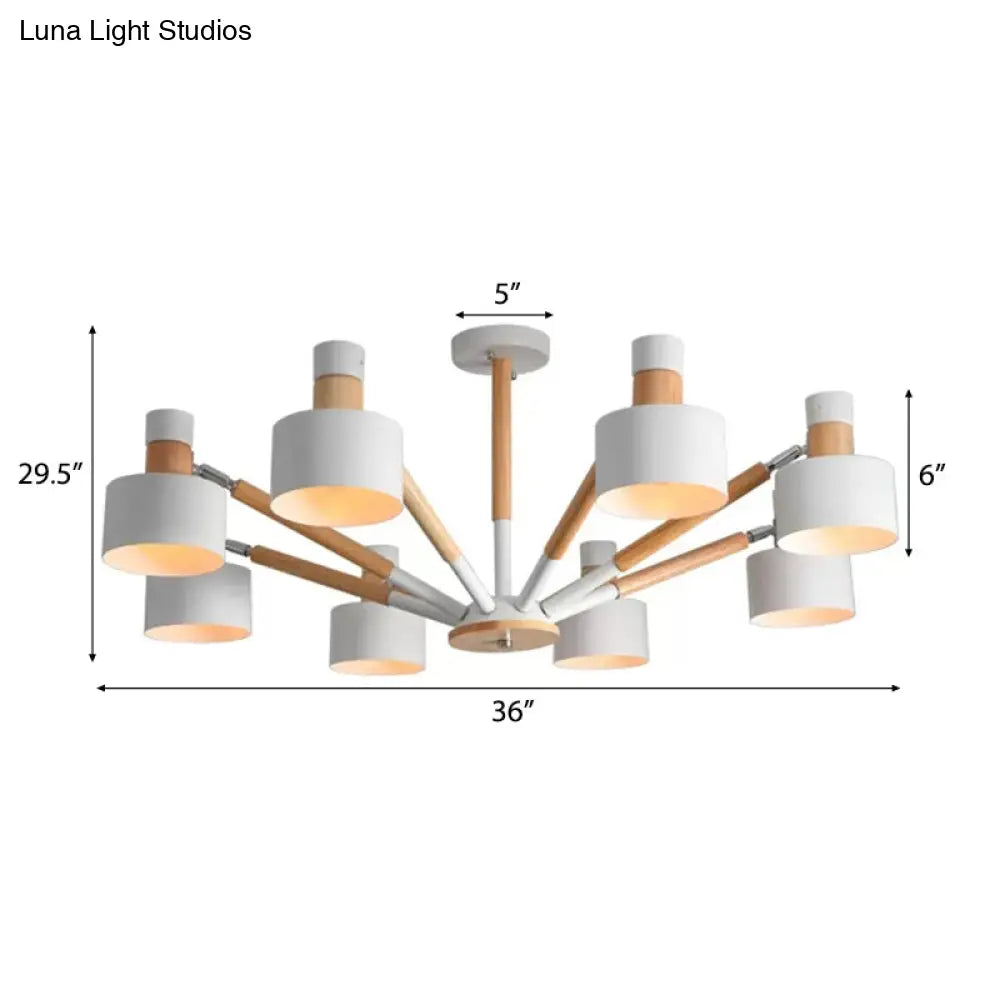 8-Light Macaron Round Shade Semi Flushmount For Kindergarten Ceiling Light