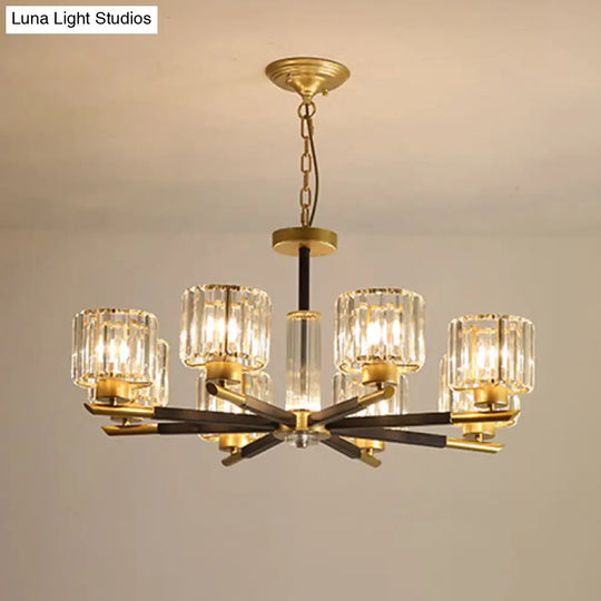 8-Light Simple Style Black And Gold Bedroom Chandelier With Crystal Rod Shade