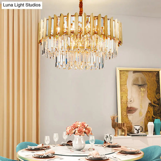 8-Light Stainless Steel Pendant: Modern Brass Round Chandelier With Crystal Prism