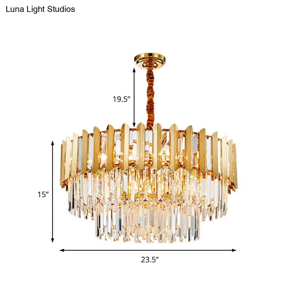 8-Light Stainless Steel Pendant: Modern Brass Round Chandelier With Crystal Prism