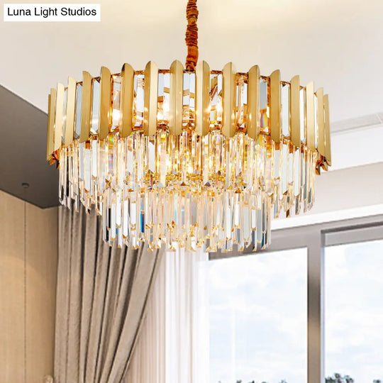 8-Light Stainless Steel Pendant: Modern Brass Round Chandelier With Crystal Prism