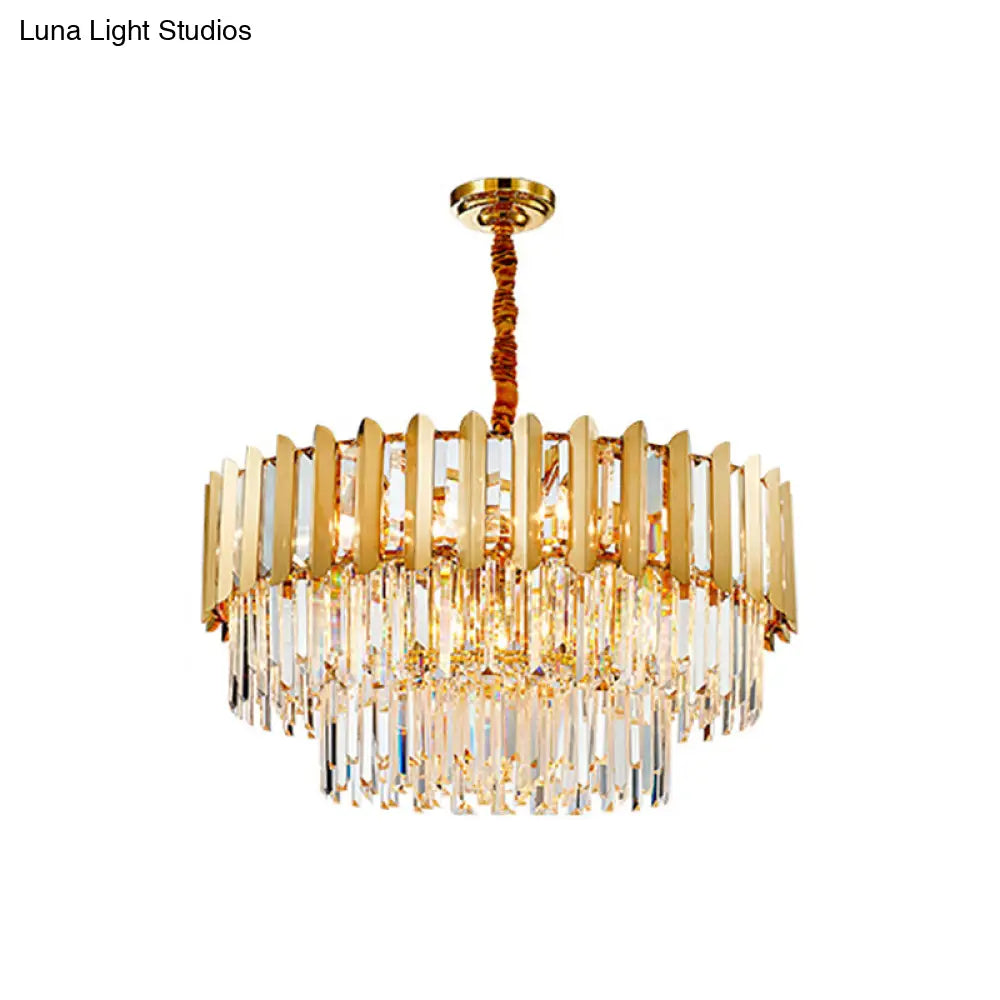 8-Light Stainless Steel Pendant: Modern Brass Round Chandelier With Crystal Prism