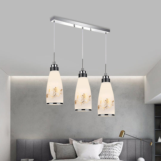 Minimalist Oblong White Glass Pendant Light With 3 Hanging Lamps And Round/Linear Canopy