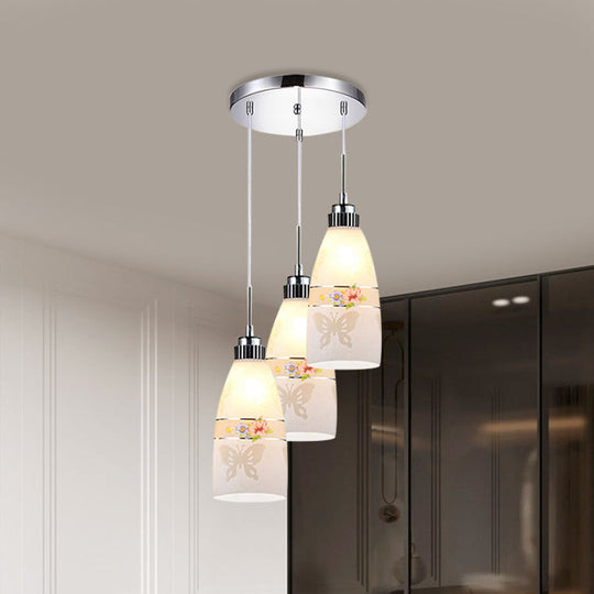 Minimalist Oblong White Glass Pendant Light With 3 Hanging Lamps And Round/Linear Canopy