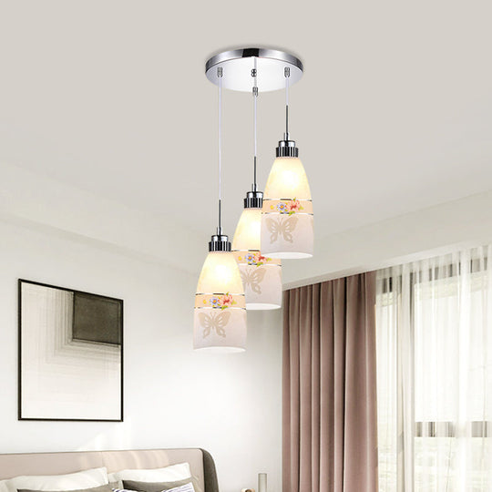 Minimalist Oblong White Glass Pendant Light With 3 Hanging Lamps And Round/Linear Canopy