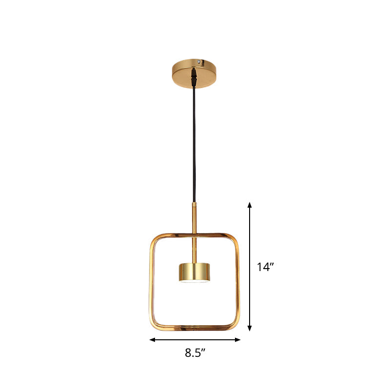 Gold Square-Frame Pendulum LED Ceiling Light with Minimalist Design and Shade/No Shade Option