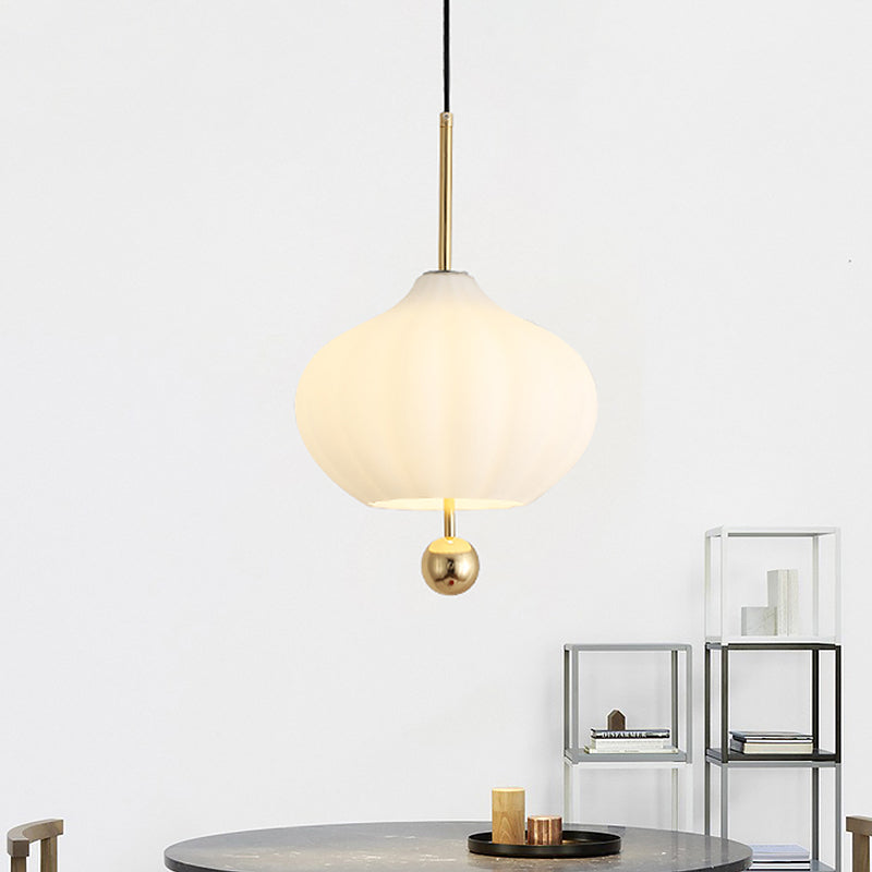 Modern White Glass Pumpkin Pendant Light with Brass Modo Deco