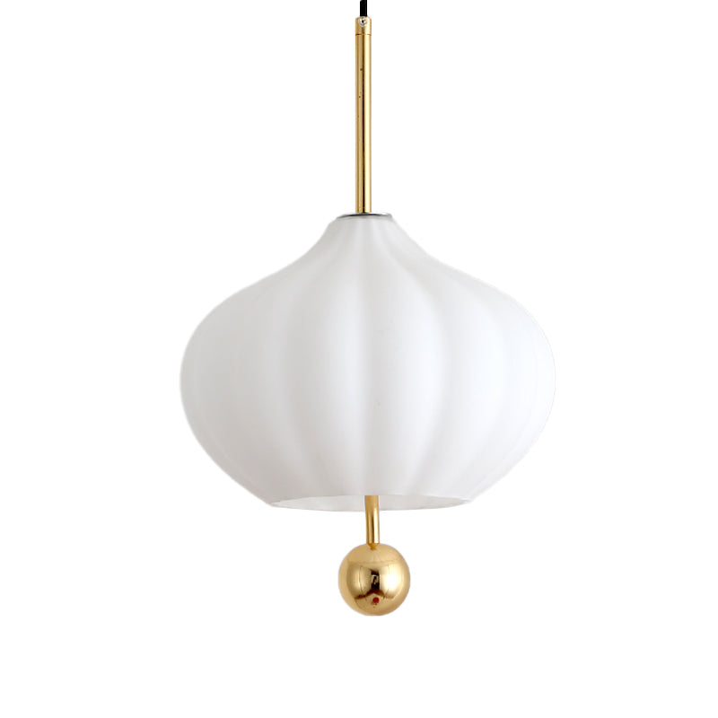 Modern White Glass Pumpkin Pendant Light with Brass Modo Deco