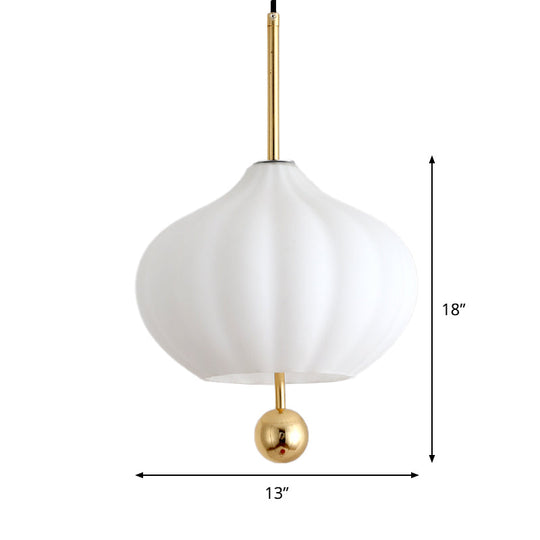 Modern White Glass Pumpkin Pendant Light with Brass Modo Deco