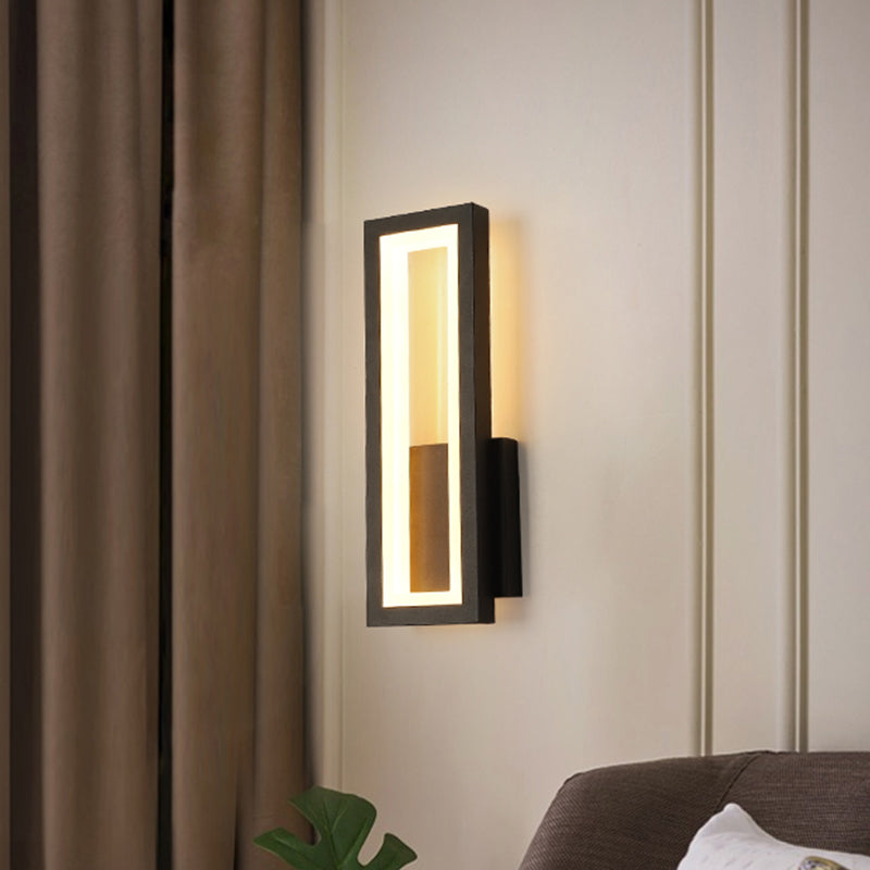 Rectangular Minimalist Led Metallic Wall Sconce Lamp In White/Black/Gold - White/Warm Light Black /