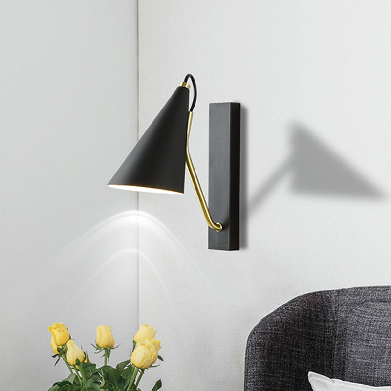 Modern Metallic Wall Lamp With Conic Design For Bedside - White/Black Finish 1 Head