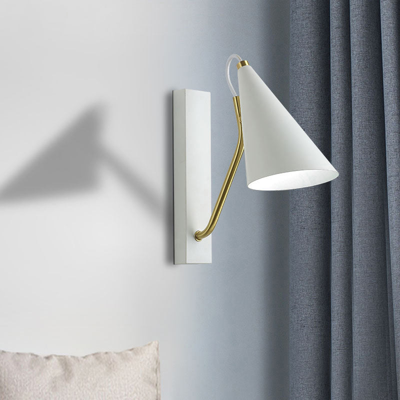 Modern Metallic Wall Lamp With Conic Design For Bedside - White/Black Finish 1 Head White