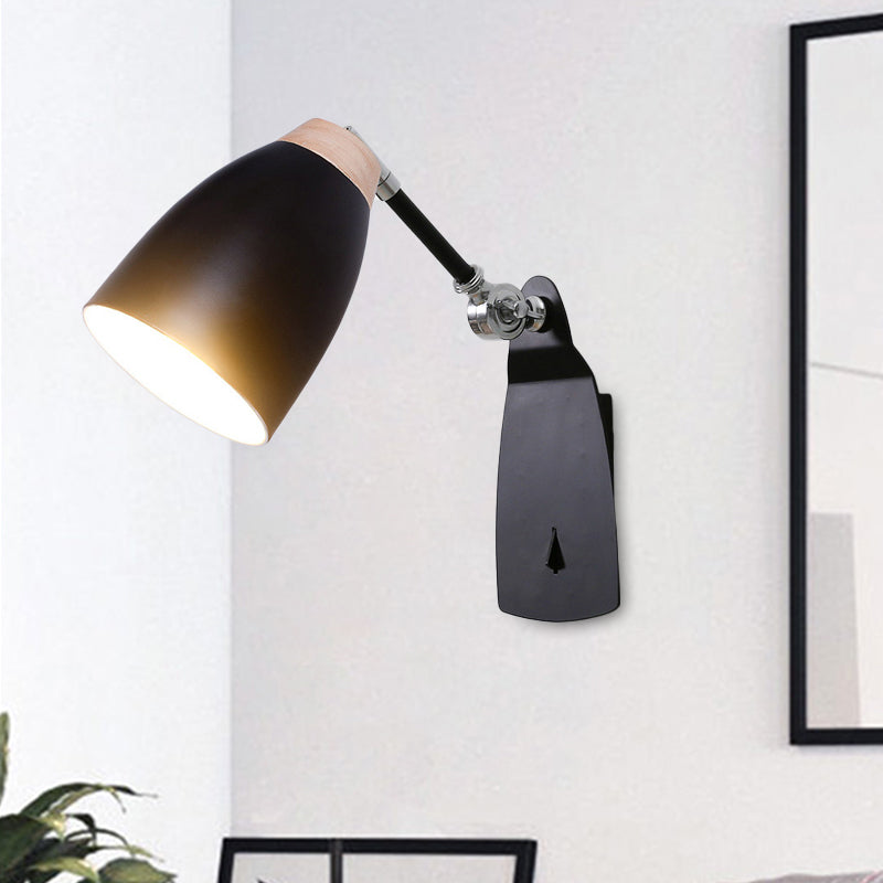 Modern Metal Cup Wall Mounted Light - Rotatable 1-Light Sconce Lamp White/Black Finish Black